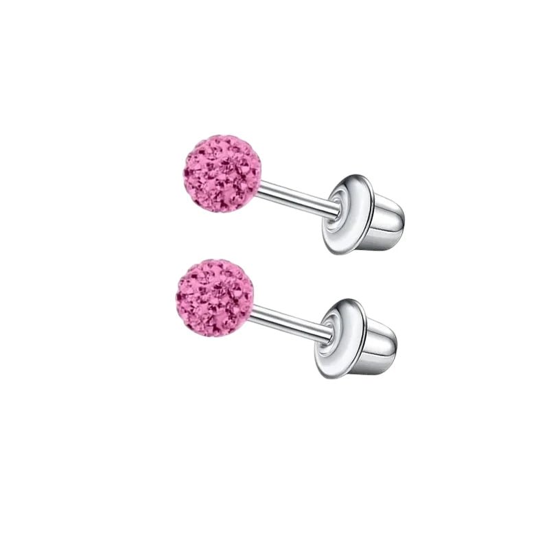 Stalen kinderoorbellen - 3,5mm roze kristal met schroefsluiting -