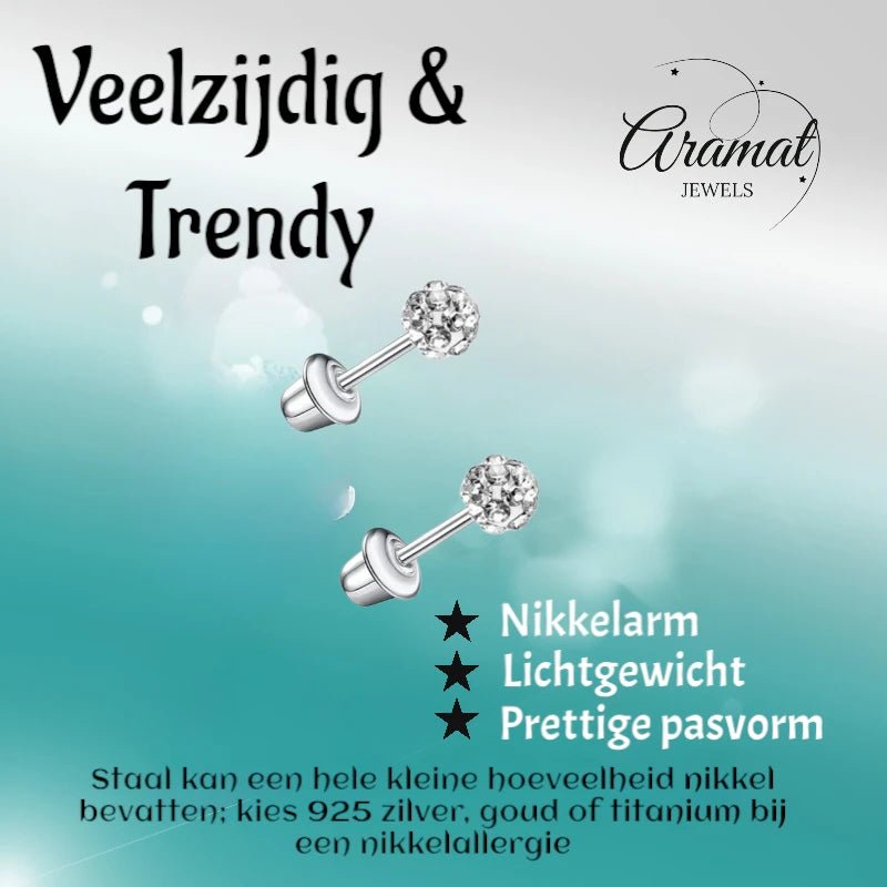 Stalen kinderoorbellen - 3,5mm kristal oorknopjes - schroefsluiting -