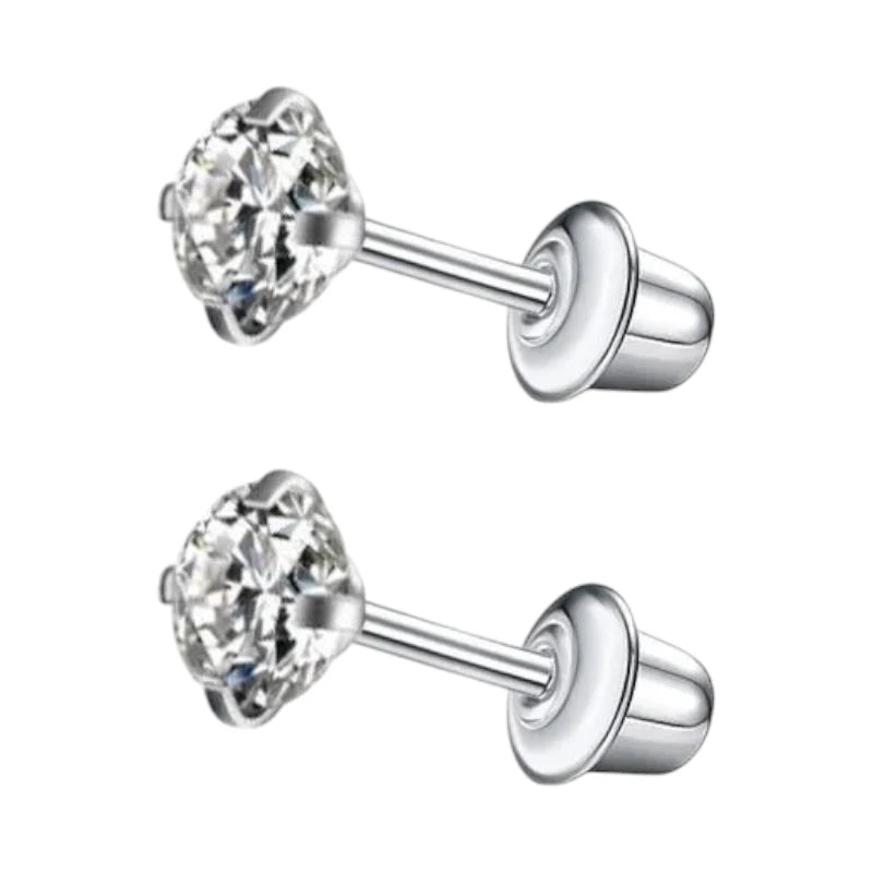 Stalen kinderoorbellen - 3mm zirkonia oorknopjes - schroefsluiting -