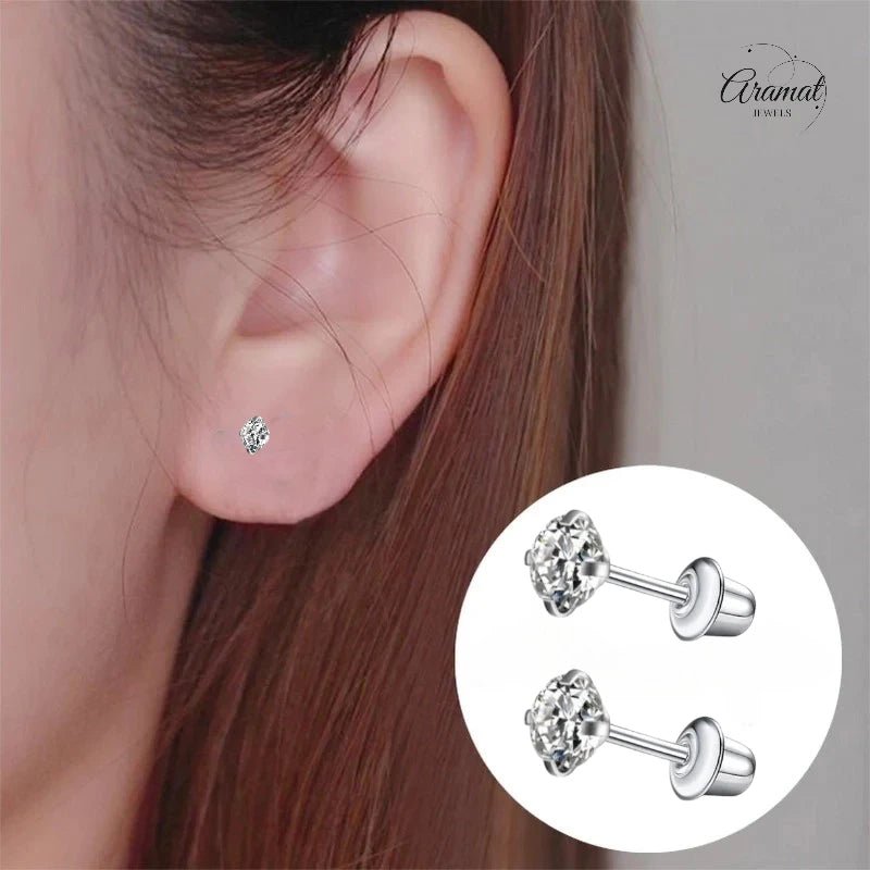Stalen kinderoorbellen - 3mm zirkonia oorknopjes - schroefsluiting -