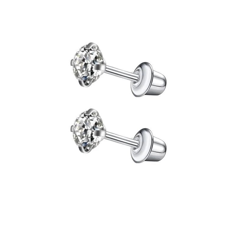 Stalen kinderoorbellen - 3mm zirkonia oorknopjes - schroefsluiting -