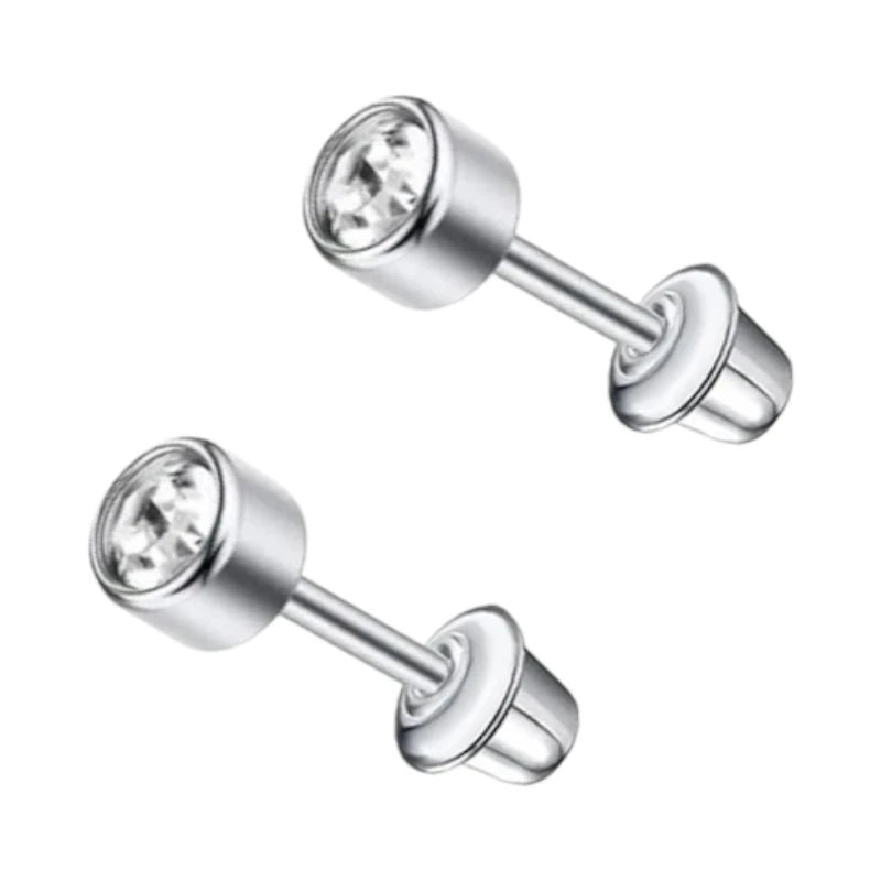 Stalen kinderoorbellen - ronde zirkonia oorknopjes 4mm - schroefsluiting -