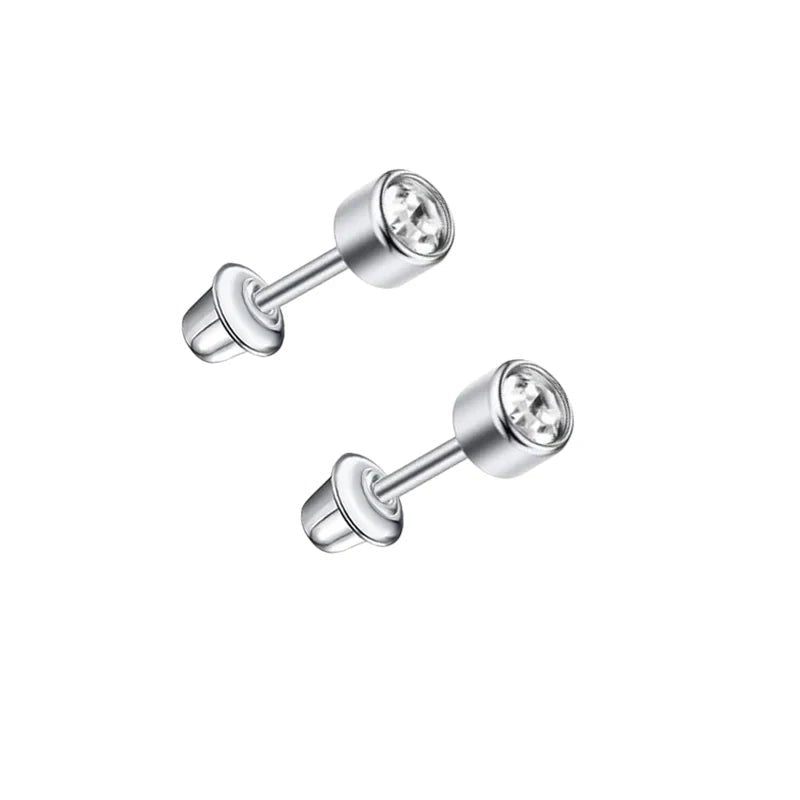 Stalen kinderoorbellen - ronde zirkonia oorknopjes 4mm - schroefsluiting -