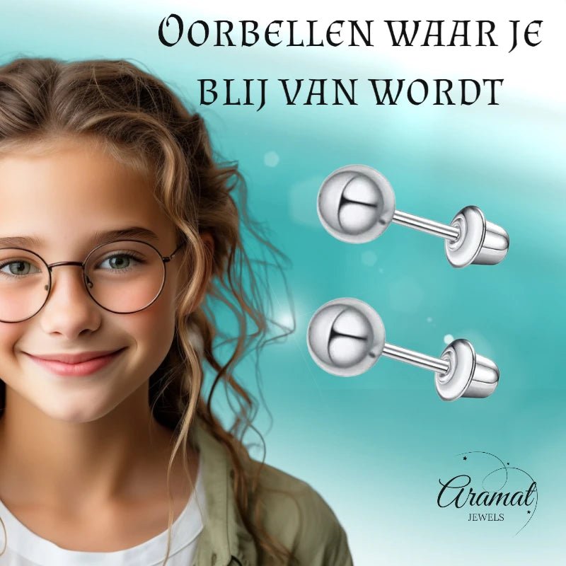 Stalen kinderoorbellen - bolletjes oorknopjes 3mm - schroefsluiting -