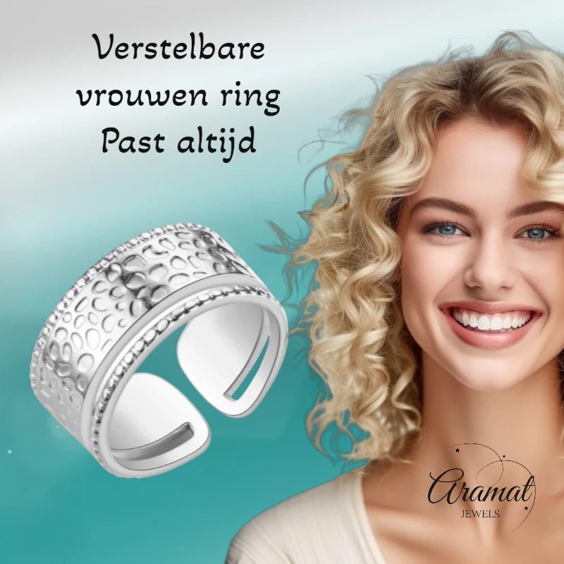 Brede Damesring met Motief | 9mm - Stainless Steel -