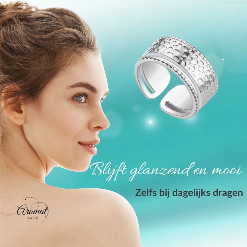 Brede Damesring met Motief | 9mm - Stainless Steel -