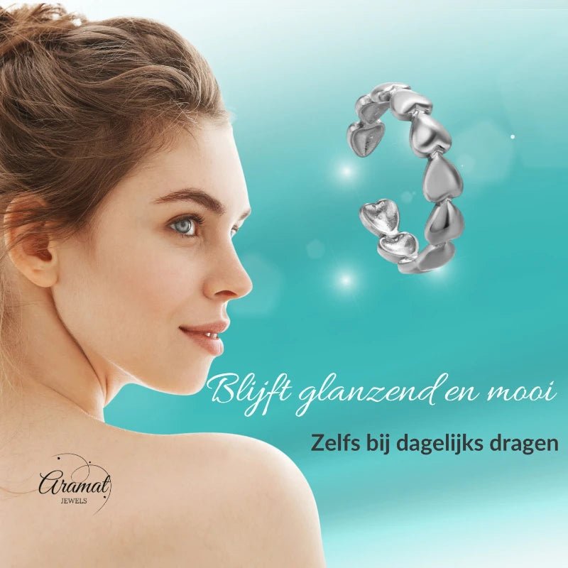 Dames Schakelring met Hartjesrand | 5mm - RVS -