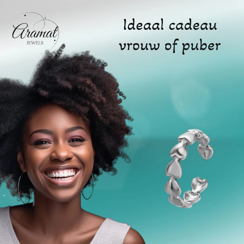 Dames Schakelring met Hartjesrand | 5mm - RVS -