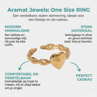 Stijlvolle Dames Schakelring met Hartje | 8mm - RVS -