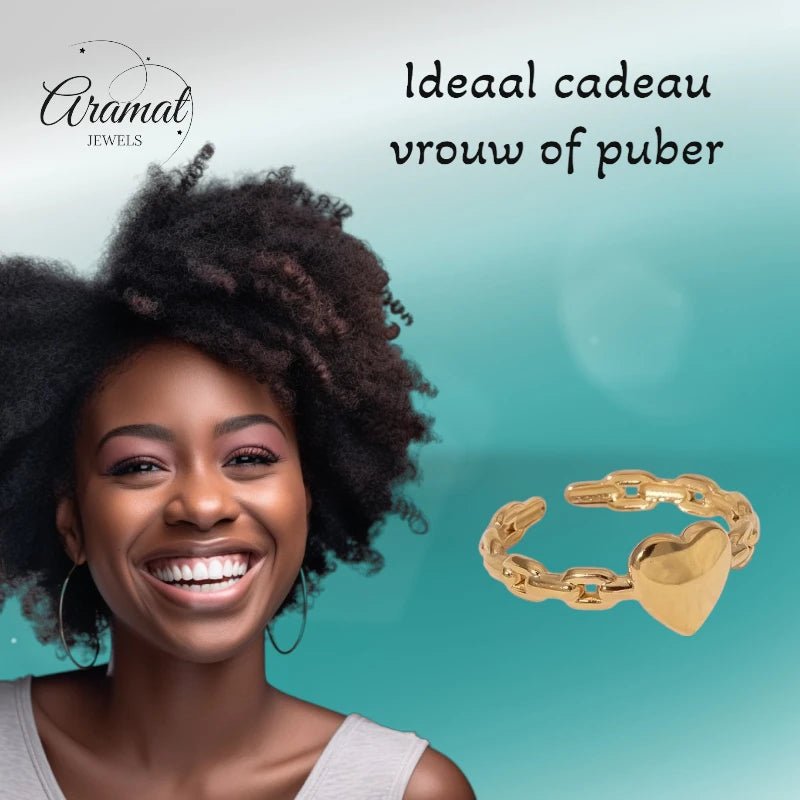 Stijlvolle Dames Schakelring met Hartje | 8mm - RVS -
