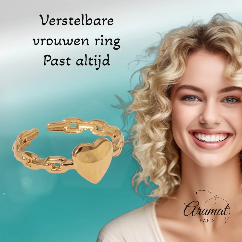 Stijlvolle Dames Schakelring met Hartje | 8mm - RVS -
