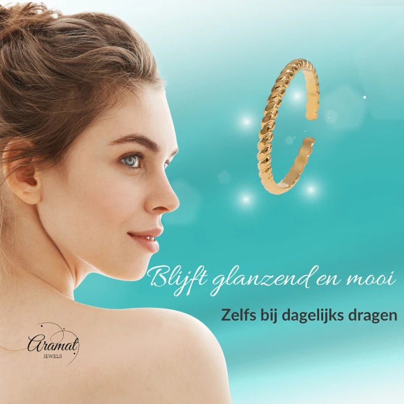 Smalle Damesring met Streepjes Motief | RVS -