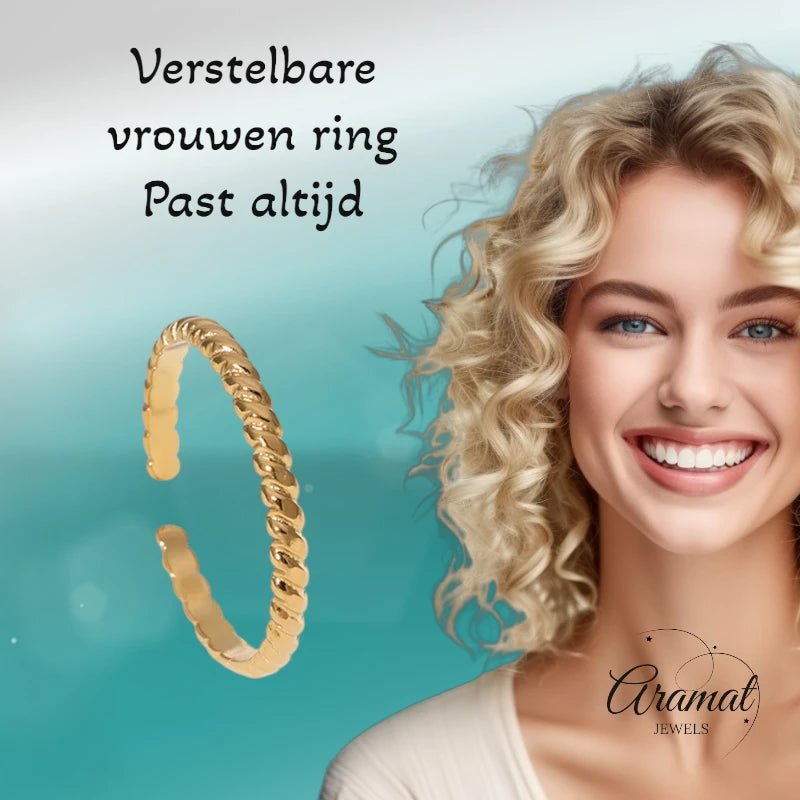 Smalle Damesring met Streepjes Motief | RVS -