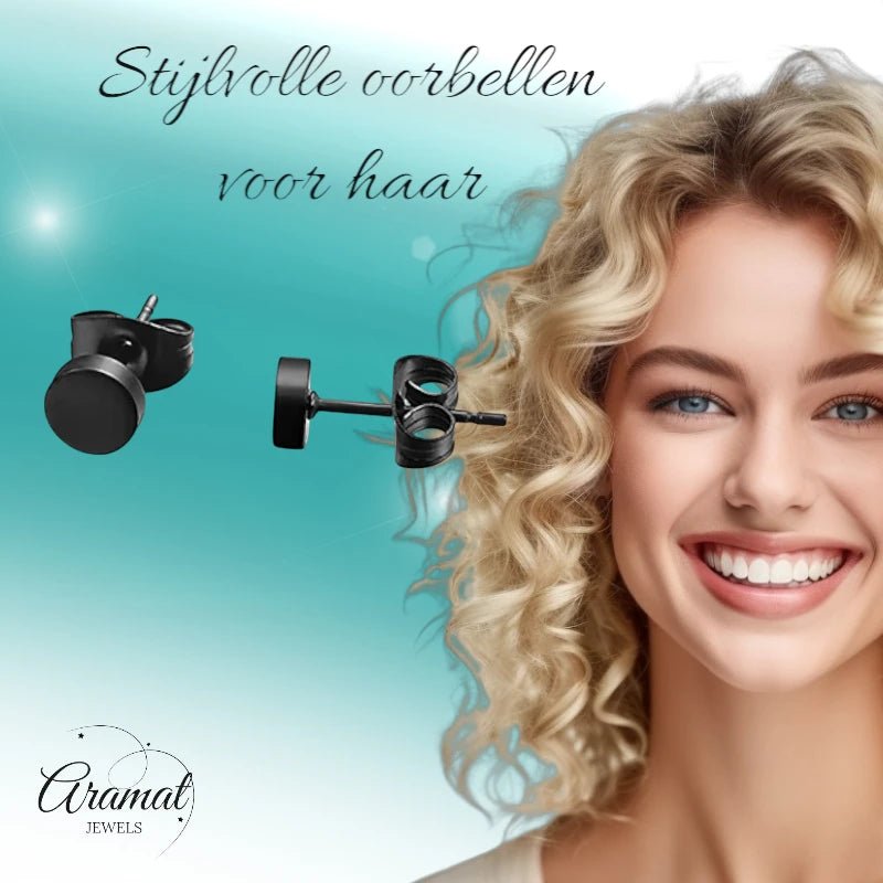 Ronde Zwarte Zweerknopjes 4mm &acirc;&euro;&ldquo; RVS -
