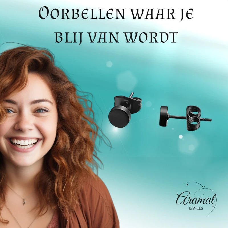 Ronde Zwarte Zweerknopjes 4mm &acirc;&euro;&ldquo; RVS -