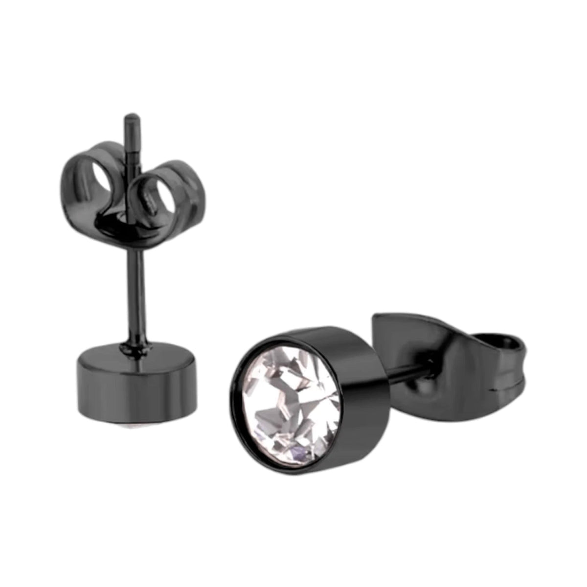 Zwarte Kristallen Oorbellen 5mm &acirc;&euro;&ldquo; Staal -