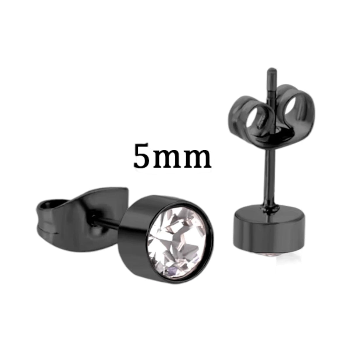 Zwarte Kristallen Oorbellen 5mm &acirc;&euro;&ldquo; Staal -