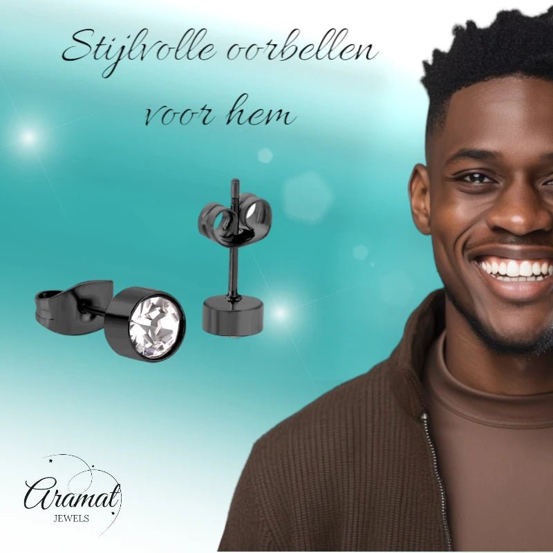 Zwarte Kristallen Oorbellen 5mm &acirc;&euro;&ldquo; Staal -