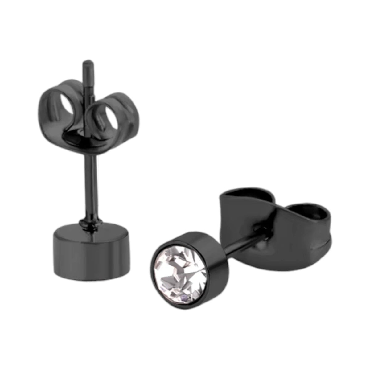 Zwarte Oorbellen met Kristal | 4mm Uniseks -
