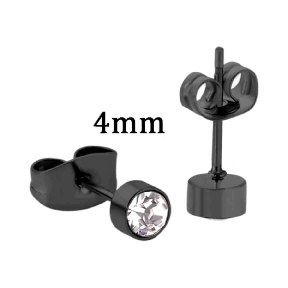 Zwarte Oorbellen met Kristal | 4mm Uniseks -
