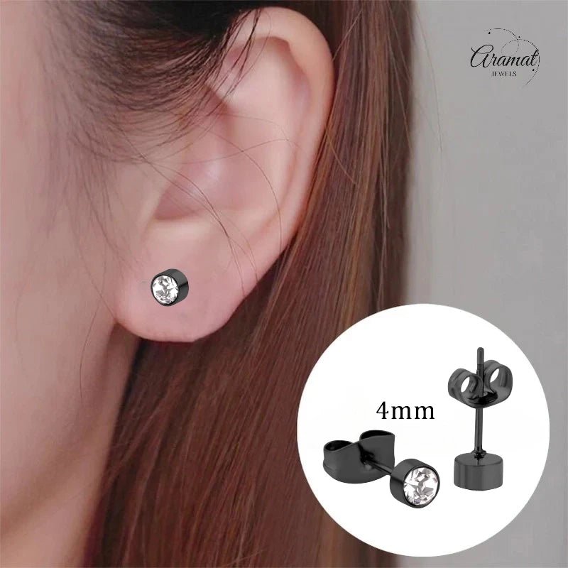 Zwarte Oorbellen met Kristal | 4mm Uniseks -