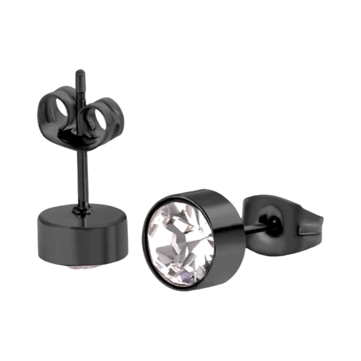 Zwarte Kristal Oorbellen Staal | 7mm -