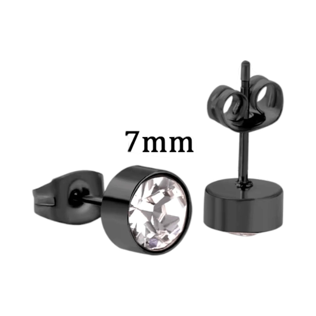 Zwarte Kristal Oorbellen Staal | 7mm -