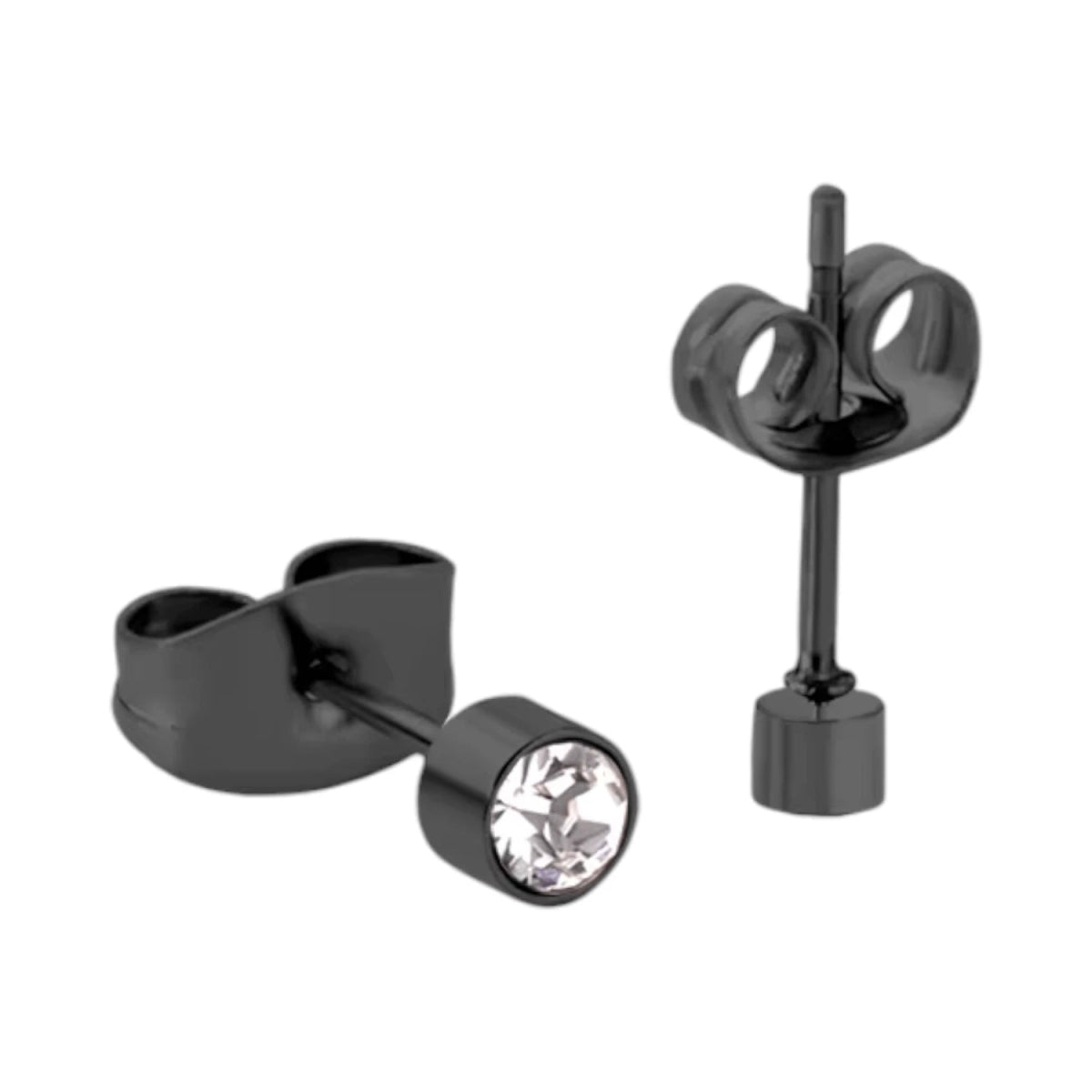 Kleine Stalen Oorbellen met Transparant Kristal | 3mm -