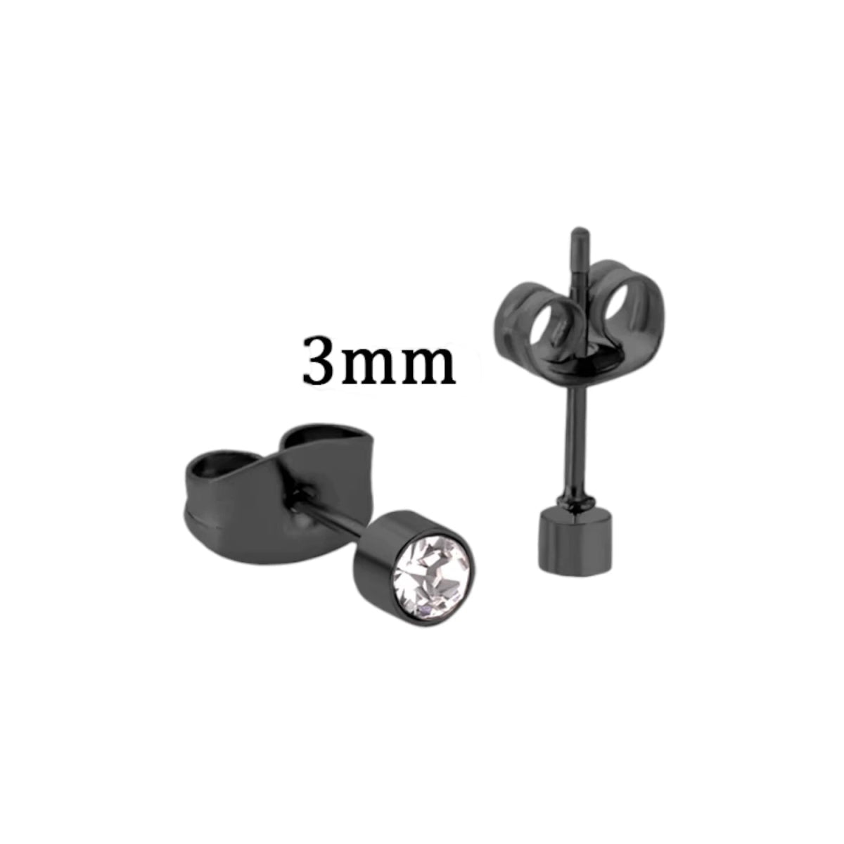 Kleine Stalen Oorbellen met Transparant Kristal | 3mm -