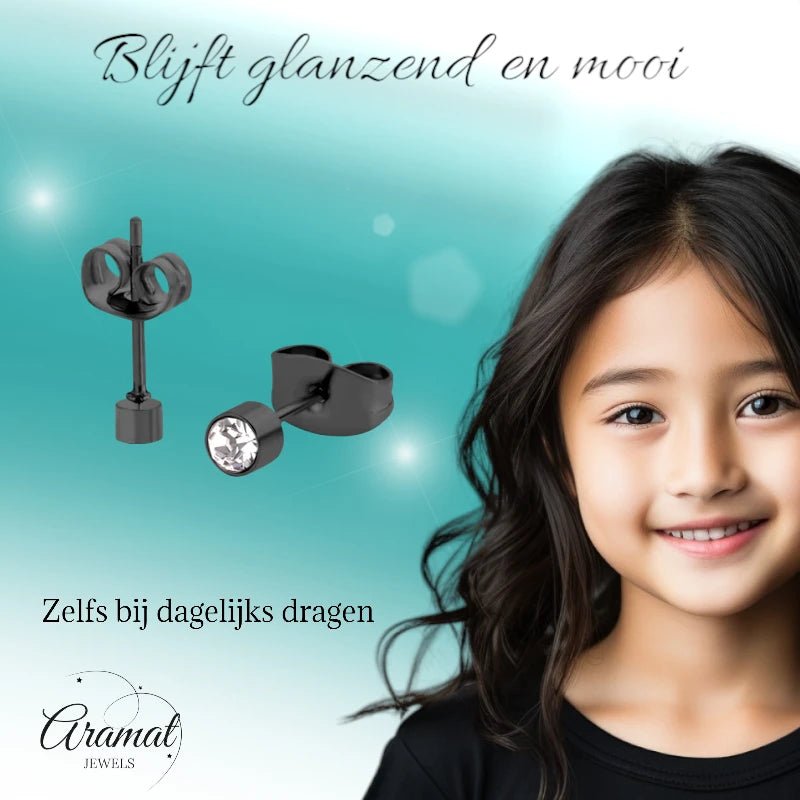 Kleine Stalen Oorbellen met Transparant Kristal | 3mm -
