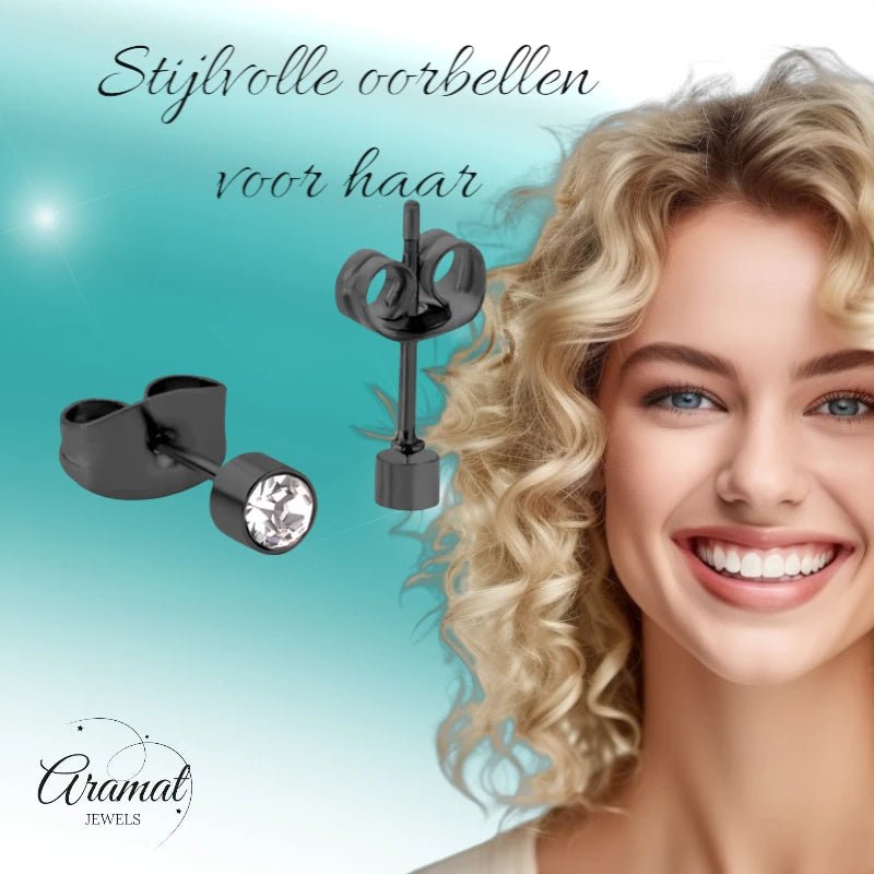 Kleine Stalen Oorbellen met Transparant Kristal | 3mm -