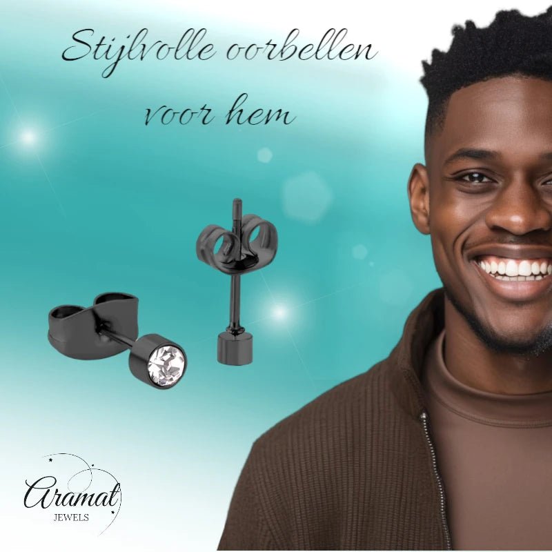 Kleine Stalen Oorbellen met Transparant Kristal | 3mm -