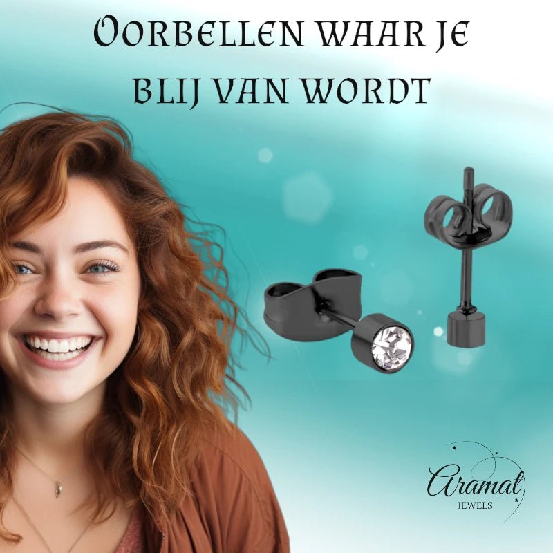 Kleine Stalen Oorbellen met Transparant Kristal | 3mm -