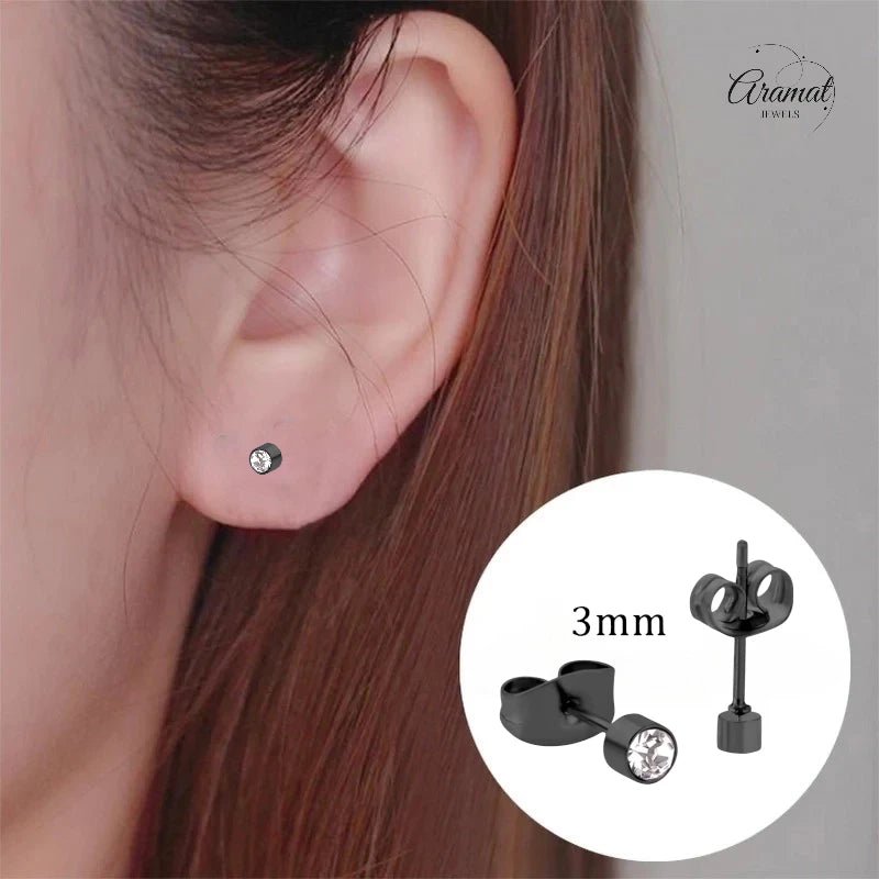 Kleine Stalen Oorbellen met Transparant Kristal | 3mm -