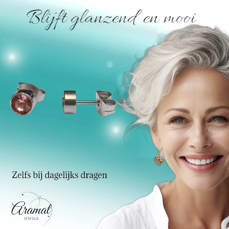 Stalen Oorbellen Licht Roze Kristal 5mm -