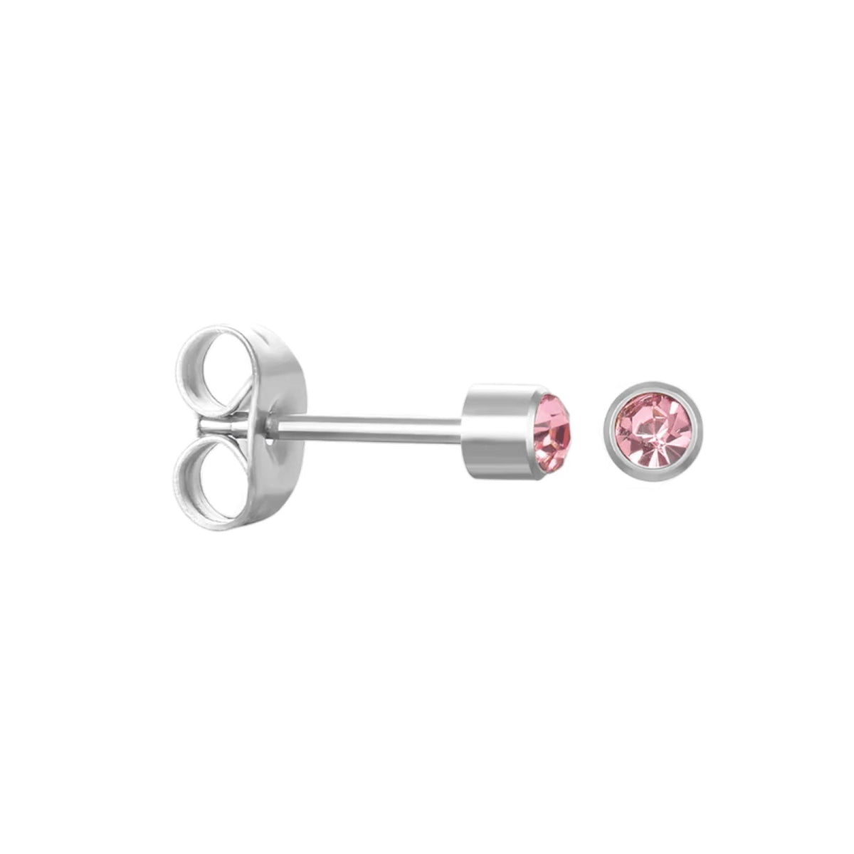 Mini Oorbellen 3mm Licht Roze Kristal | RVS -
