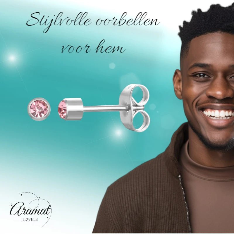 Mini Oorbellen 3mm Licht Roze Kristal | RVS -