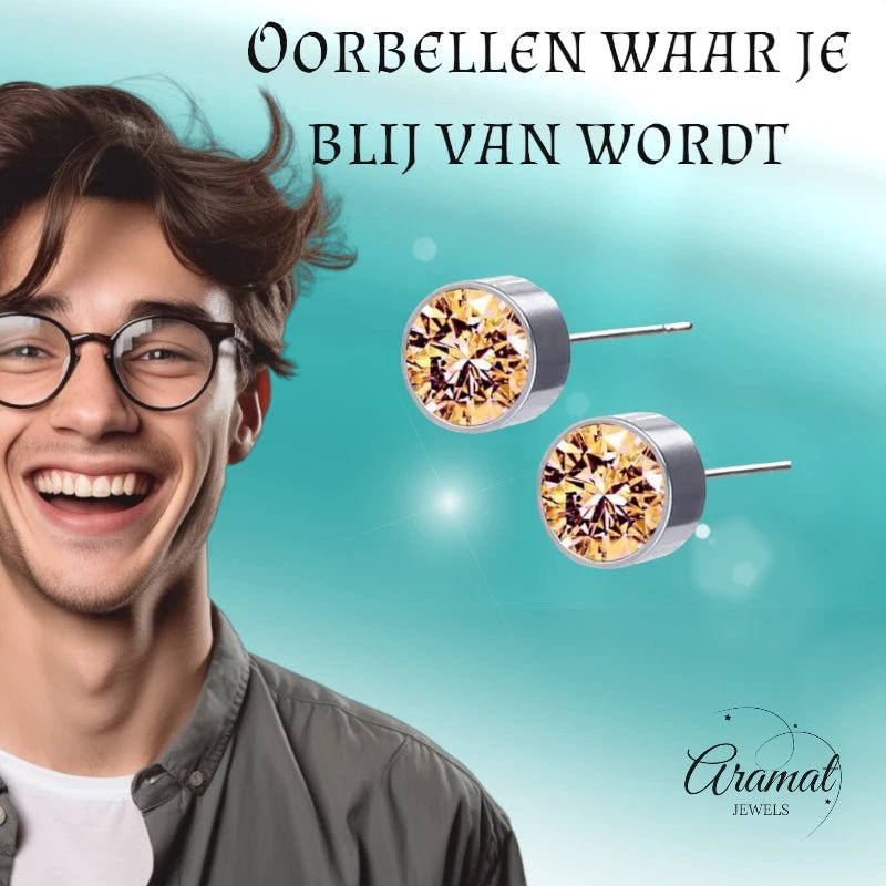 Stalen Oorbellen Champagne Kristal 6mm -