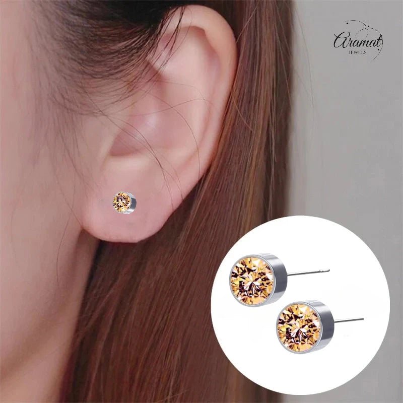 Stalen Oorbellen Champagne Kristal 6mm -