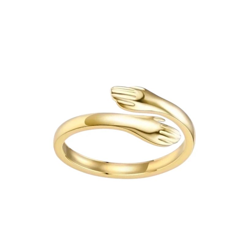 Stalen Damesring - Open Ring met Handen - 10mm - Goudkleur -