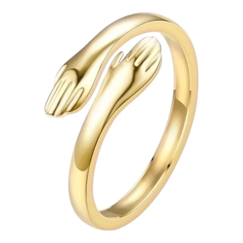 Stalen Damesring - Open Ring met Handen - 10mm - Goudkleur -