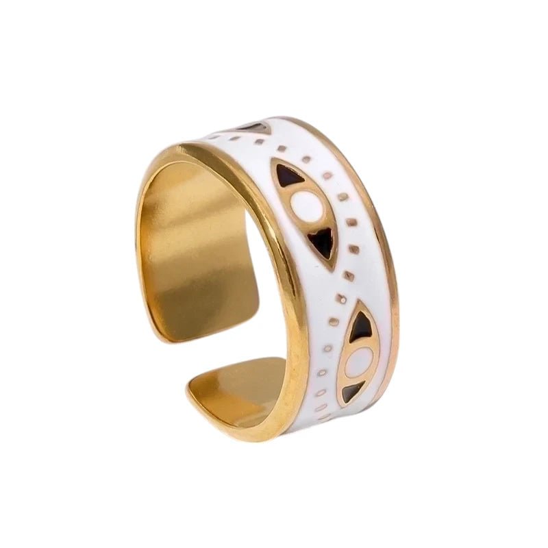 Stalen Damesring - Boze Oog - 8,5mm - Verstelbaar - Goudkleur -