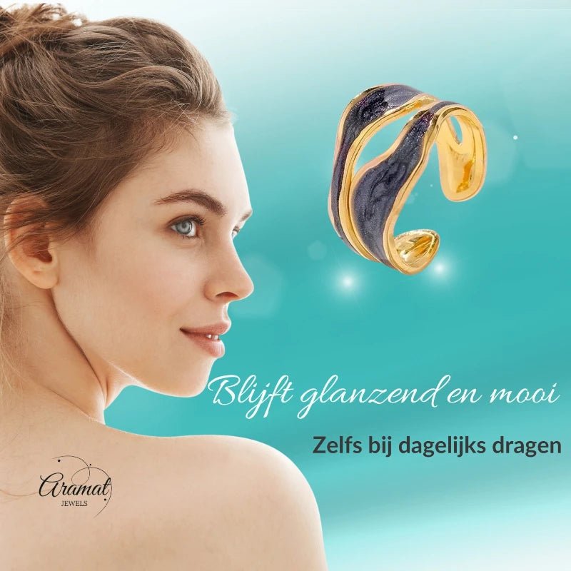 Stalen Damesring - Parelmoer - 14mm - Verstelbaar - Grijs -