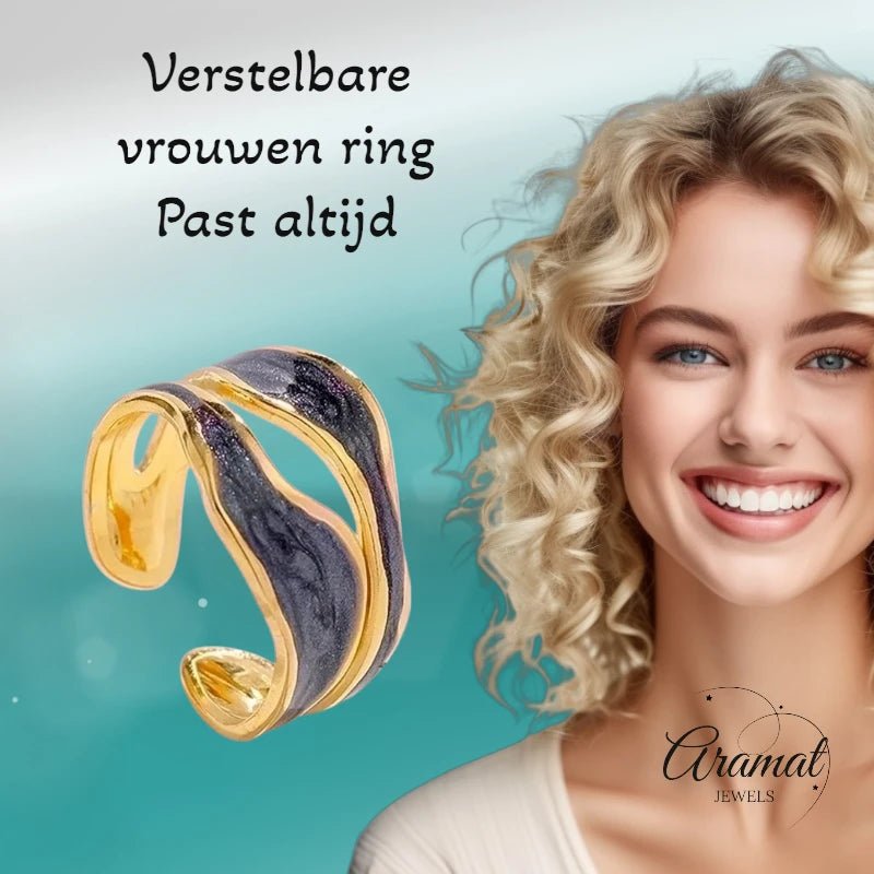 Stalen Damesring - Parelmoer - 14mm - Verstelbaar - Grijs -