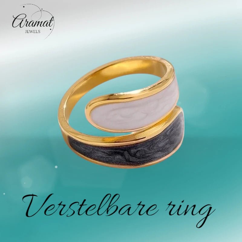 Stalen Damesring - Parelmoer - 18mm - Verstelbaar - Wit-Grijs -