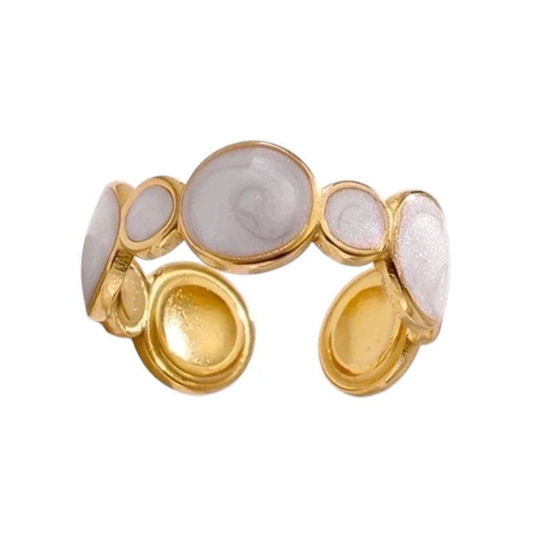 Stalen Damesring - Cirkelmotief - Parelmoer Emaille - 8mm - RVS - Goudkleur -