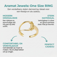 Stalen Damesring - Lusmotief - Verstelbaar - 14mm - RVS - Goudkleur -