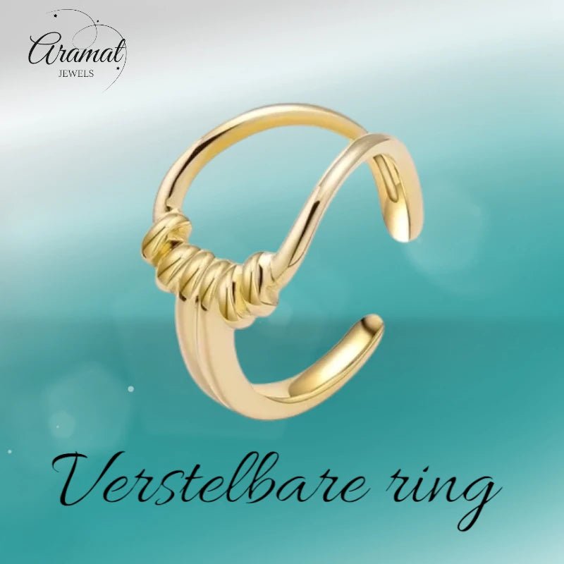 Stalen Damesring - Lusmotief - Verstelbaar - 14mm - RVS - Goudkleur -
