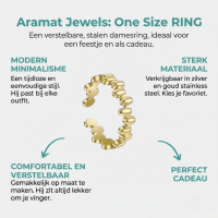 Stalen Damesring - Ovale Blokjes - Verstelbaar - 6mm - RVS - Goudkleur -