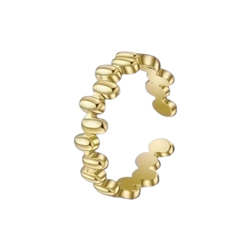 Stalen Damesring - Ovale Blokjes - Verstelbaar - 6mm - RVS - Goudkleur -